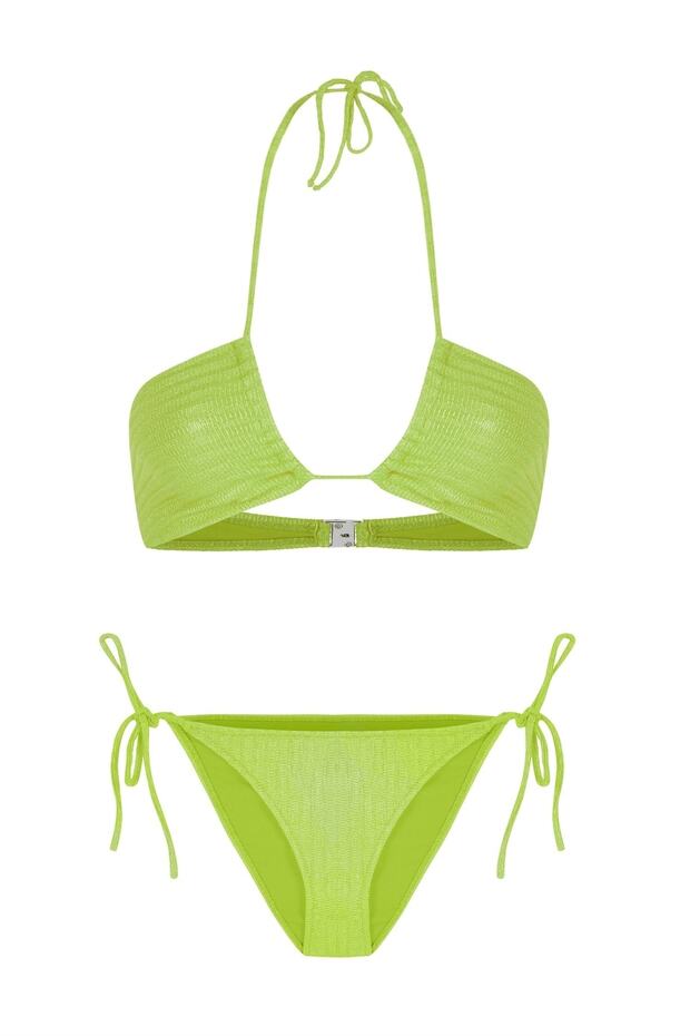 Halter Neck Mercerized Knitwear Green Bikini Set