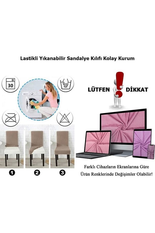 Pudra Pembe Renk Jakarli Sandalye Örtüsü Etekli Yüksek Kaliteli Yıkanabilir Esnekli Lastikli 1 Adet - 6