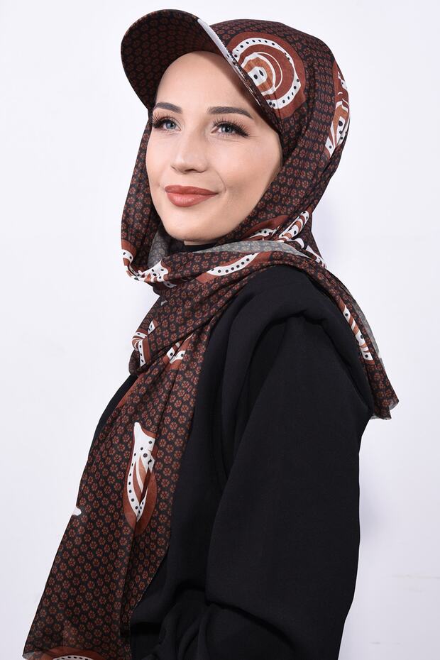 Hat Patterned Shawl Brown - 2