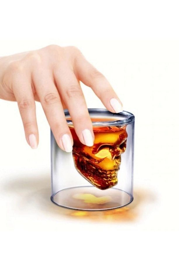 Çift Camlı/cidarlı Kuru Kafa Tasarımlı Kahve, Meşrubat, Kokteyl Cam Bardak 75 ml - 1