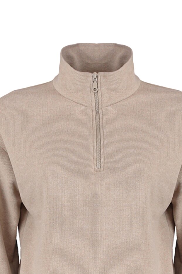 Bej Selanik/Triko Görünümlü Fermuarlı Yaka Regular/Normal Kalıp Örme Sweatshirt TWOAW22SW0732 - 11