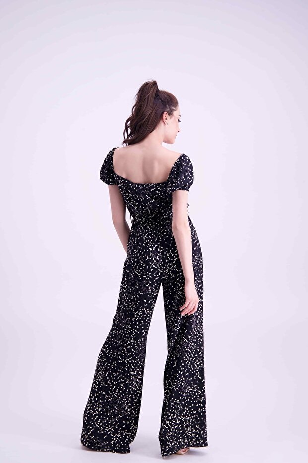 Yaprak Desenli Dökümlü Tulum - 2