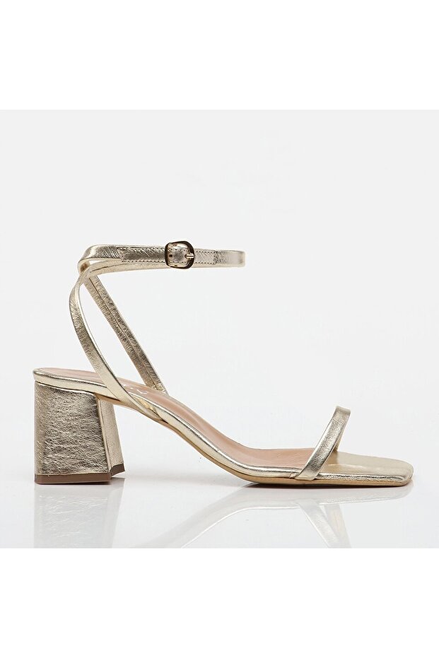 Arany valódi bőrből készült női sarkú szandál - 1