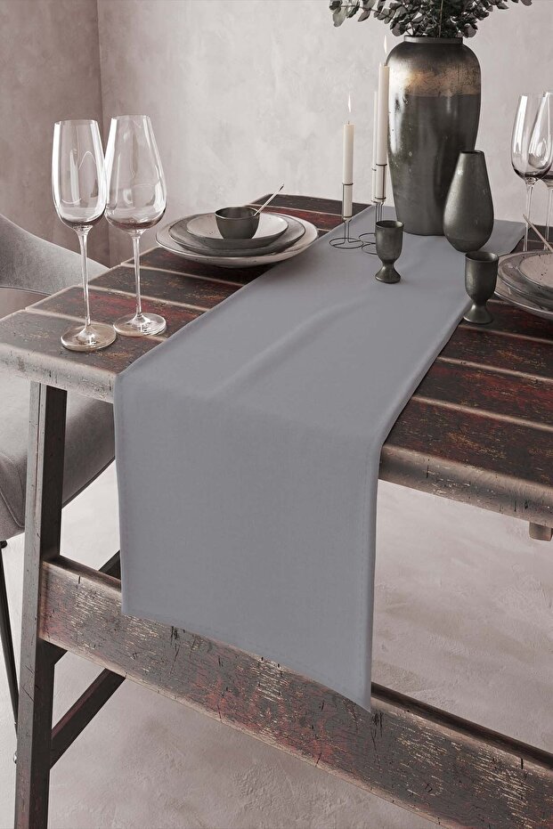 Gray Runner 40X140Cm Premium Suede Woven Fabric Stain Resistant Tablecloth Rnr010