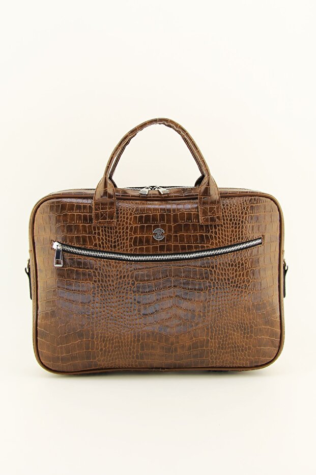 Unisex Tan 15 & 15.6 Inch Crocodile Laptop Briefcase