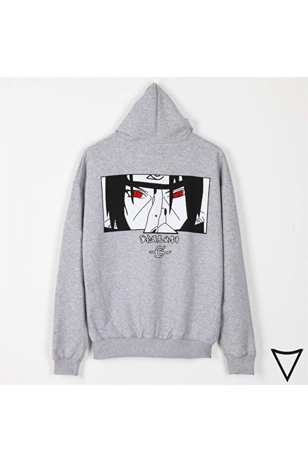 Arde Moda Itachi Eye Detail Gray Zippered Unisex Sweatshirt