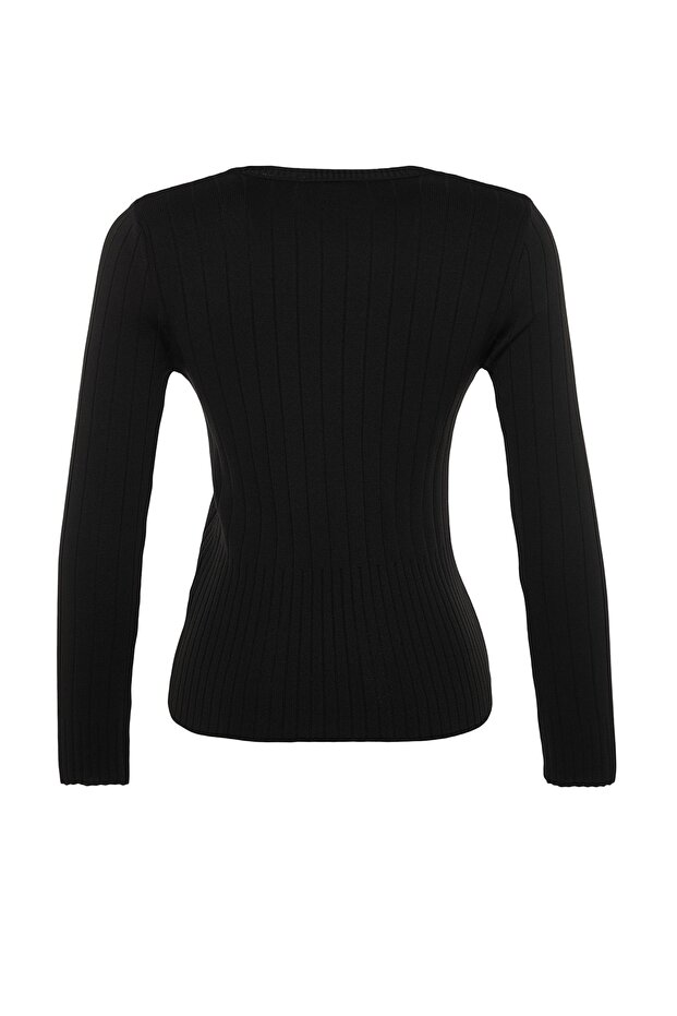 Schwarzer Basic Strickpullover mit Rundhalsausschnitt TWOAW23KZ01249 - 6