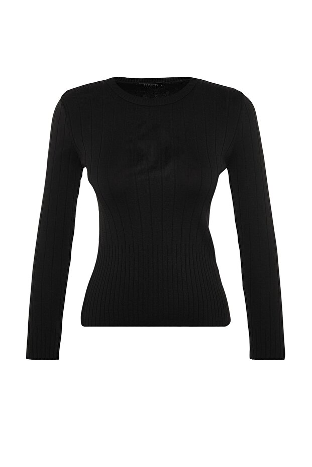 Schwarzer Basic Strickpullover mit Rundhalsausschnitt TWOAW23KZ01249 - 8