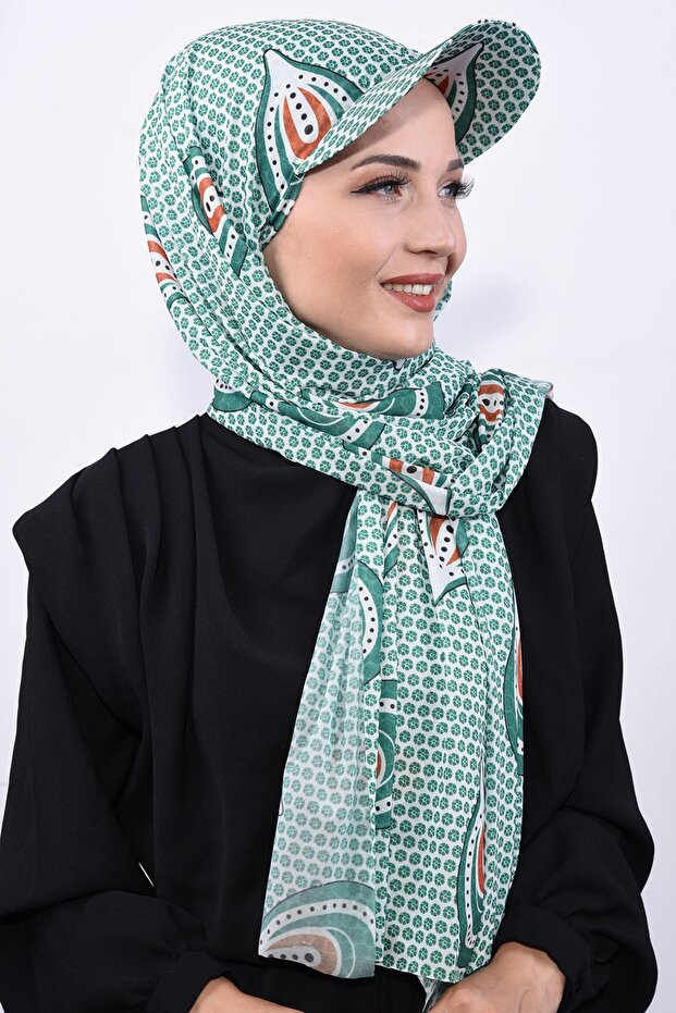 Patterned Shawl with Hat Mint - 3
