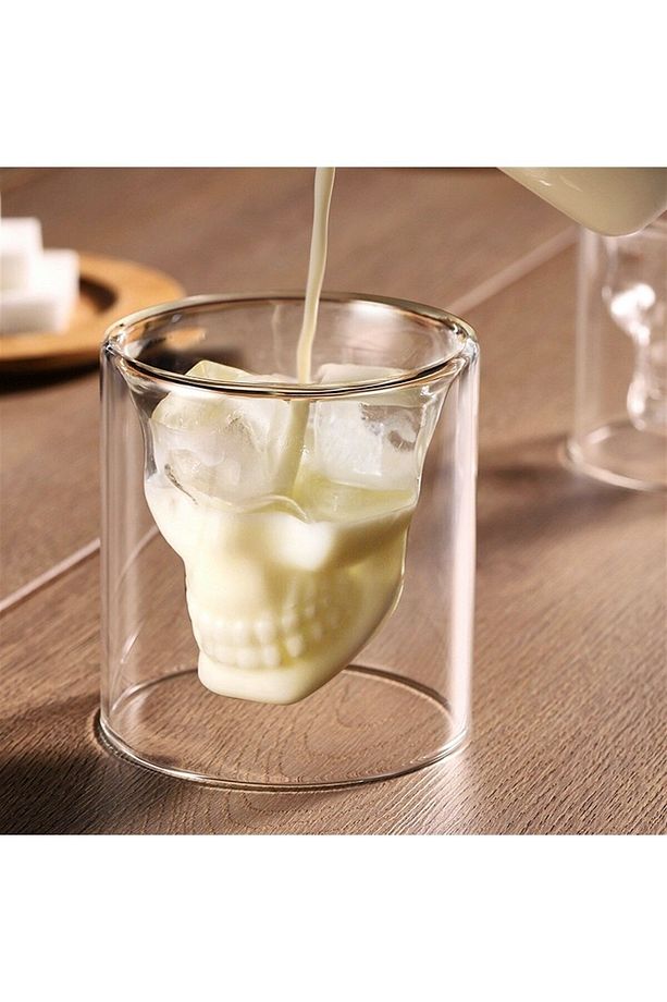 Çift Camlı/cidarlı Kuru Kafa Tasarımlı Kahve, Meşrubat, Kokteyl Cam Bardak 75 ml - 2