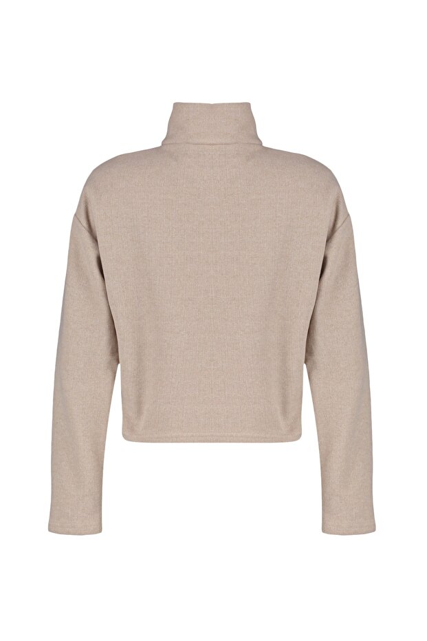 Bej Selanik/Triko Görünümlü Fermuarlı Yaka Regular/Normal Kalıp Örme Sweatshirt TWOAW22SW0732 - 12