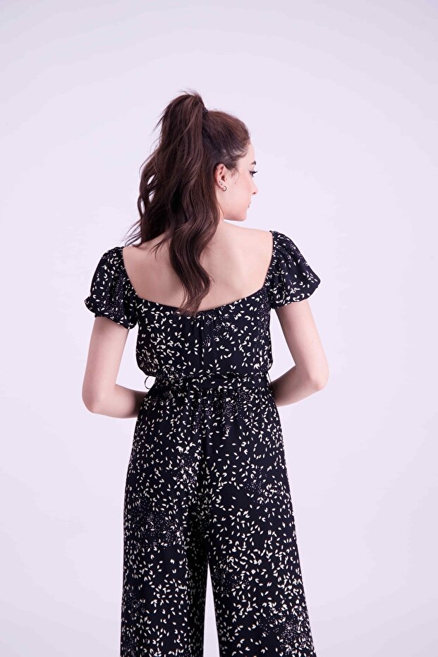 Yaprak Desenli Dökümlü Tulum - 3