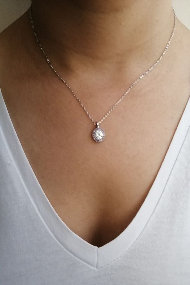 Beyaz Zircon Tek Taş Kolye - 1