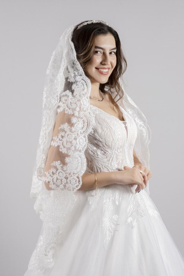 Two-Layer Wedding Veil with French Lace, Bridal and Civil Ceremony Veil, Bottom Layer 100 cm, Top Layer 75 cm