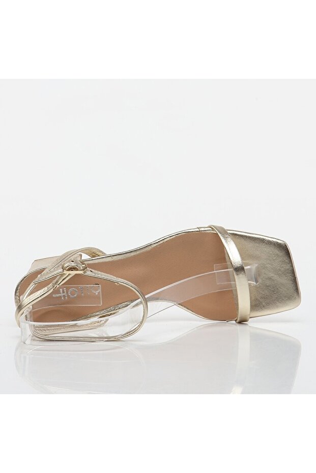 Arany valódi bőrből készült női sarkú szandál - 4