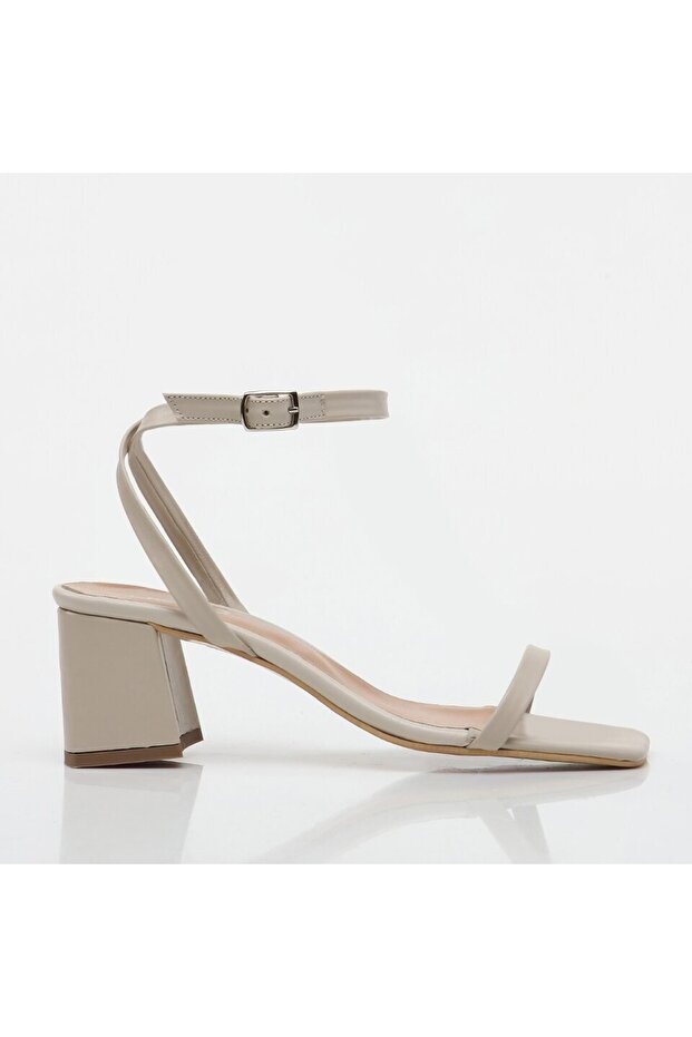 Genuine Leather Beige Women's Heeled Sandals