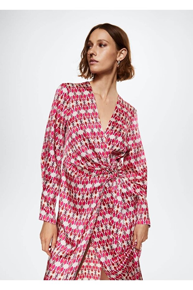 Desenli Dökümlü Elbise - 1