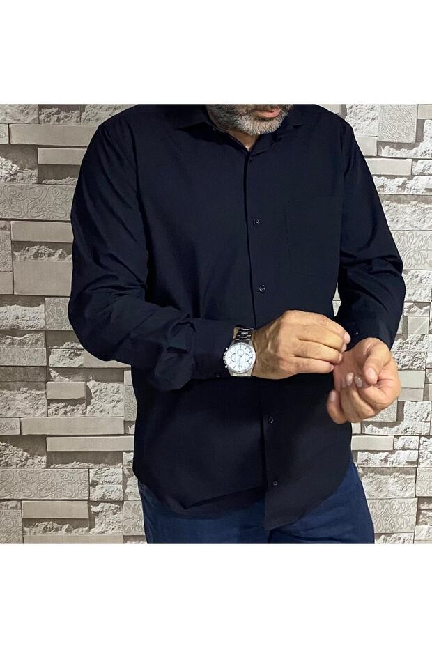 قميص رجالي كلاسيكي أسود عادي