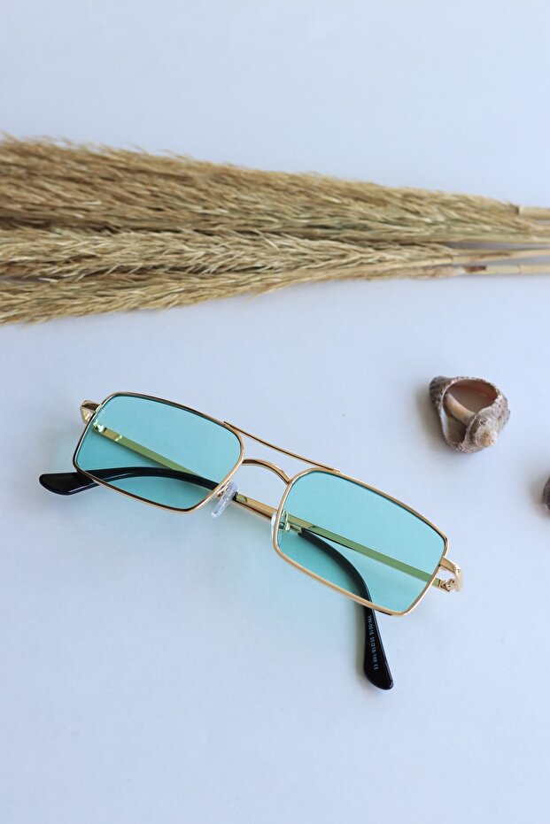 نظارات شاشة Nora Water Green Gold Square مستطيلة غير لامعة Uv400 للجنسين
