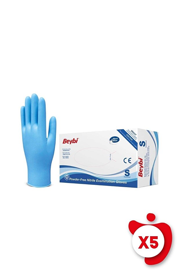Powder-Free Nitrile Examination Gloves Size S Blue 5 Pack of 100