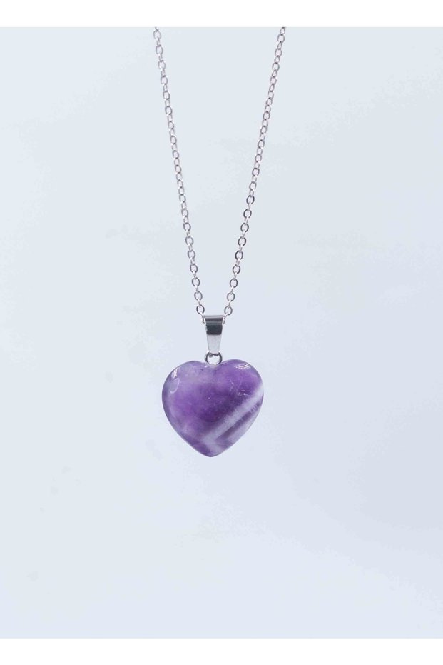 Amethyst Natural Stone Heart Necklace