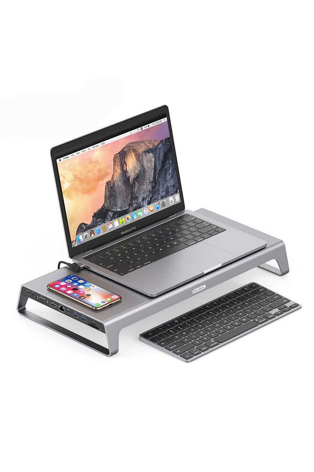 Go Des Gd-9128 Type-c Hub Laptop Standı & Kablosuz Şarj Usb-c Docking Station Macbook Stand - 1