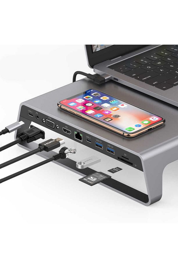 Go Des Gd-9128 Type-c Hub Laptop Standı & Kablosuz Şarj Usb-c Docking Station Macbook Stand - 5