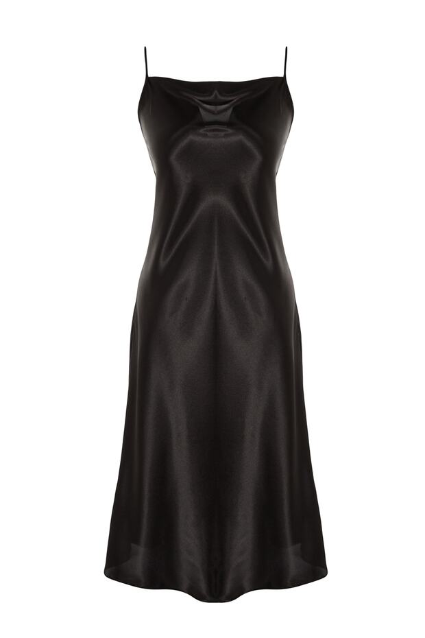 Fekete pántos szatén szőtt hátsó részletes hálóing TBBSS22GC00001 - 8