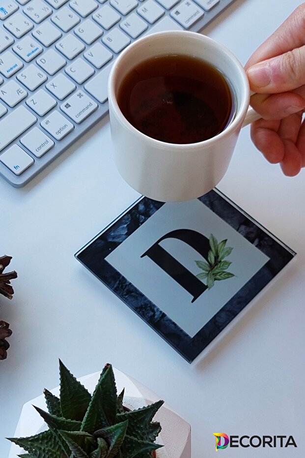Glass Coaster| Letter Design| Set of 4| D| 10cm X 10cm