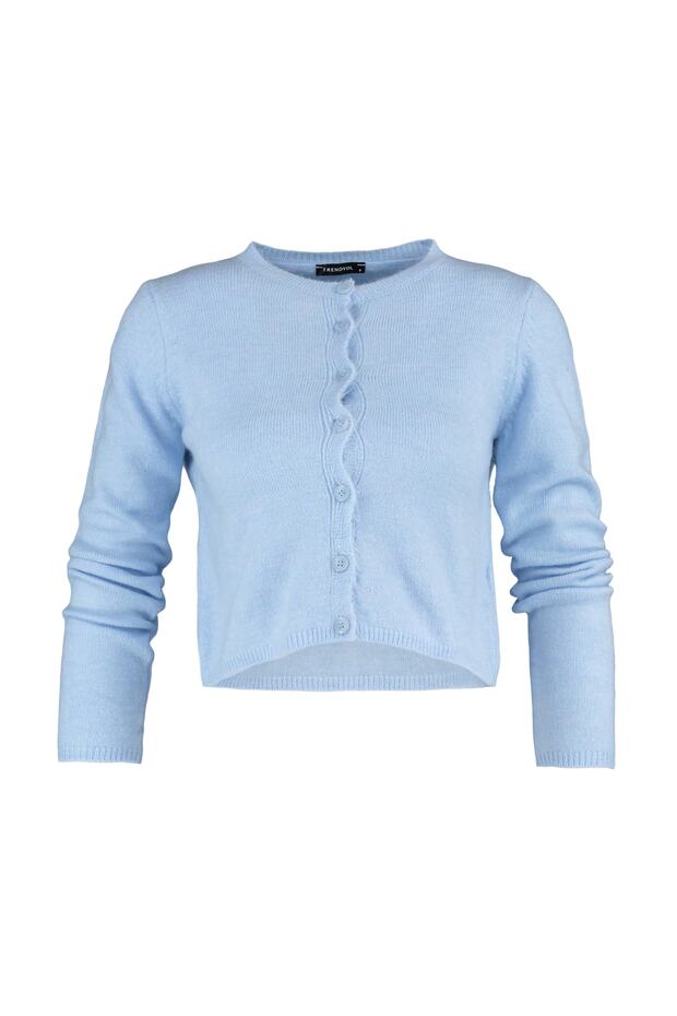 Mavi Crop Yumuşak Dokulu Bluz-Hırka Triko Takım TWOAW21HI0107 - 6
