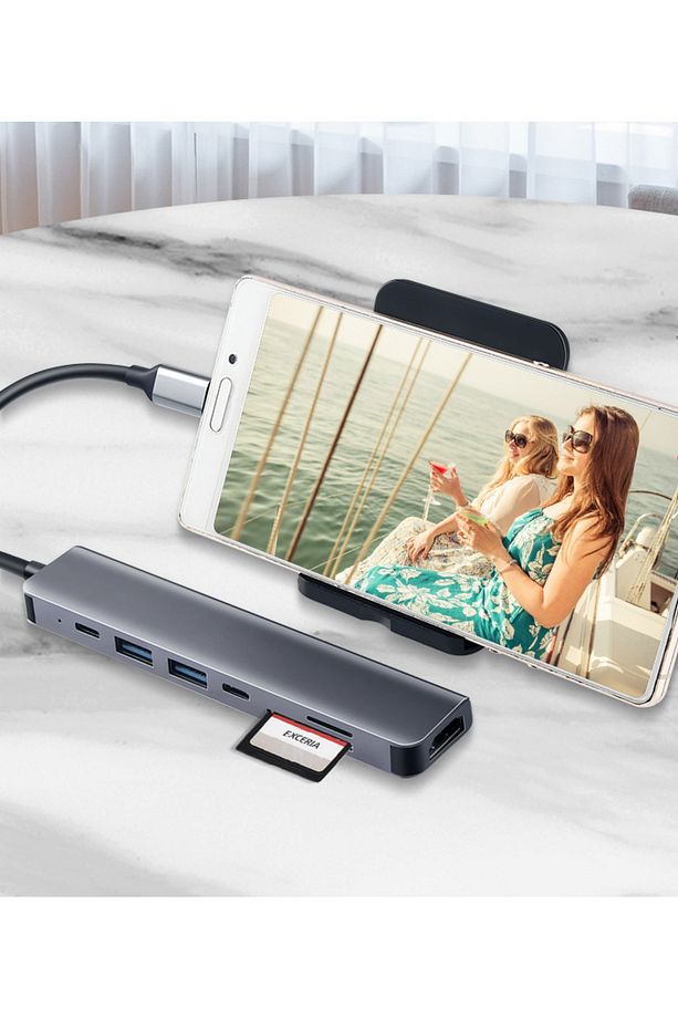 Tr-35 7 Port Mac Thunderbolt 3 Hub Type-c To 4k Hdtv 2x Usb3.0 2x Usb C Pd Şarj Micro Sd Sd Kart - 4