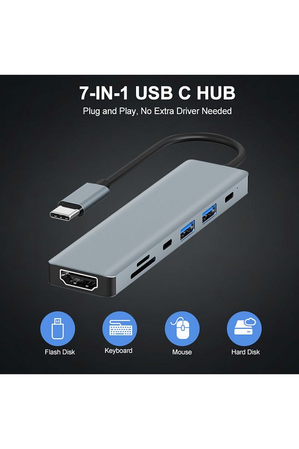 Tr-35 7 Port Mac Thunderbolt 3 Hub Type-c To 4k Hdtv 2x Usb3.0 2x Usb C Pd Şarj Micro Sd Sd Kart - 6