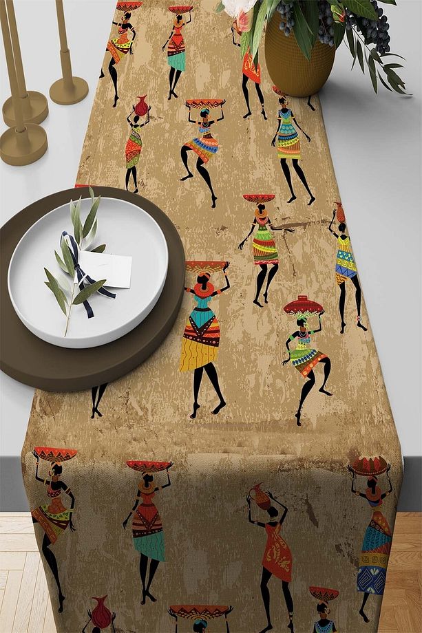 40x140cm Kaliteli Tay Tüyü Premium Dokuma Kumaş Masa Örtüsü Runner African Woman Rnr106 - 1