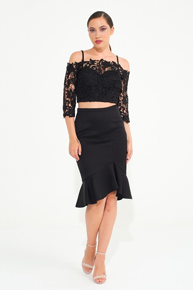 Siyah Dantel Büstiyerli Abiye - 1