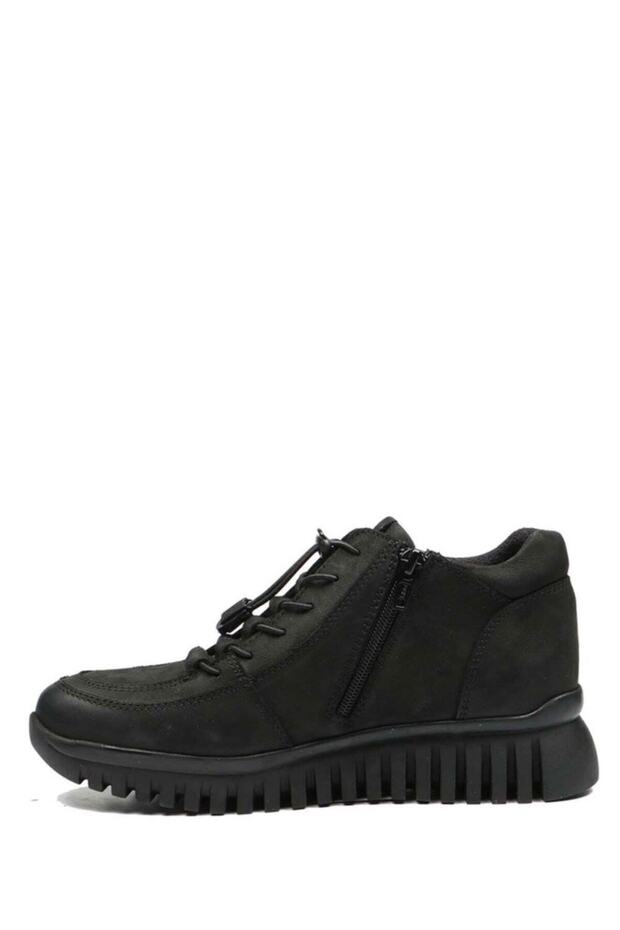 Black Nubuck Genuine Leather Lacing Rubber Sole Zippered Warm Ankle Boots 102 18810-z