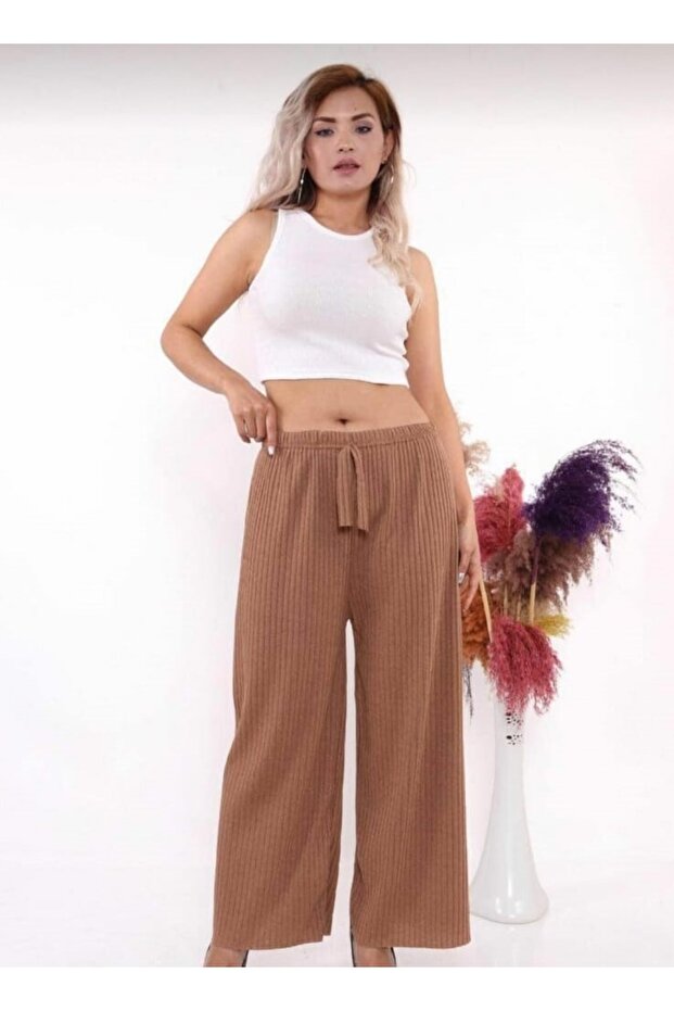 Women's Brown Corded Camisole Casual Pants