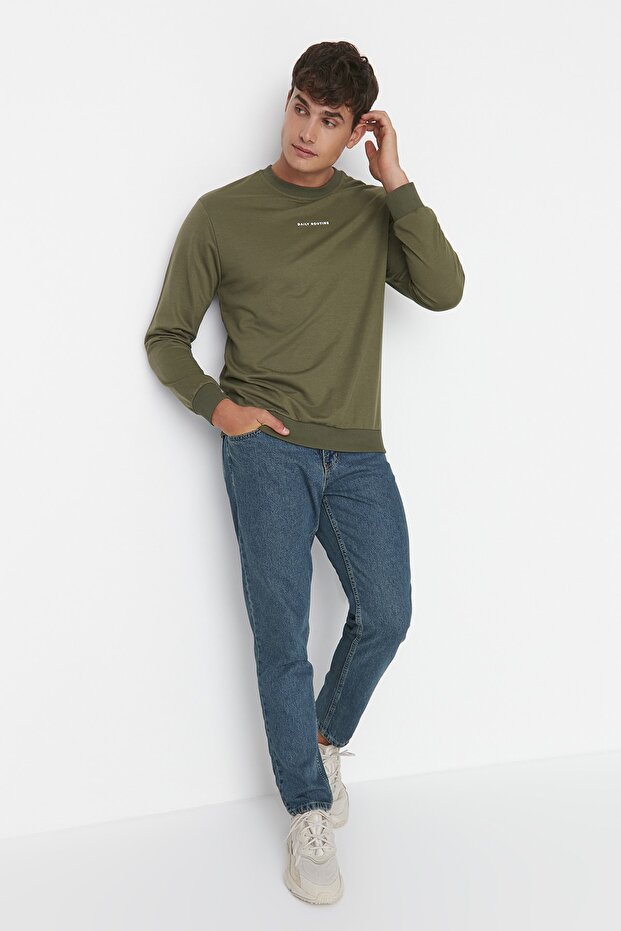 Lacivert Yeşil Eskitme Görünümlü %100 Pamuk Relax Fit Boyfriend Jeans Kot Pantolon TMNAW23JE00043 - 5
