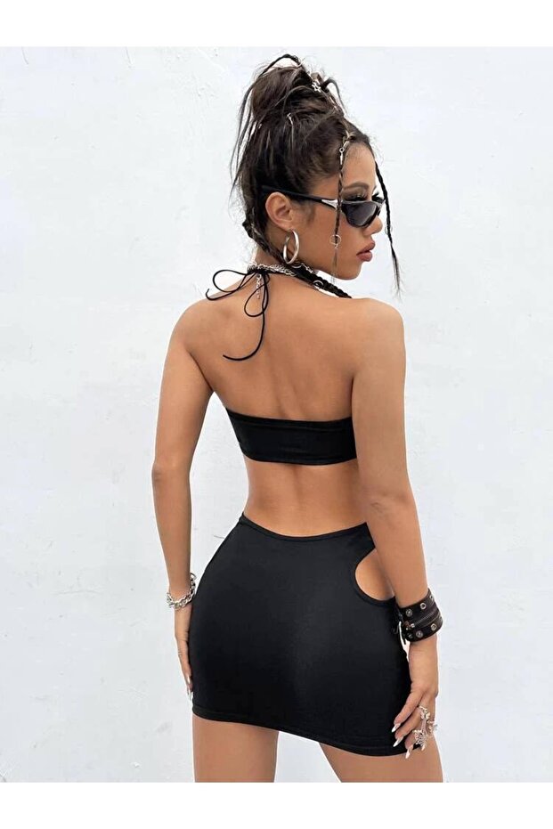 Dekolteli Mini Elbise - 2