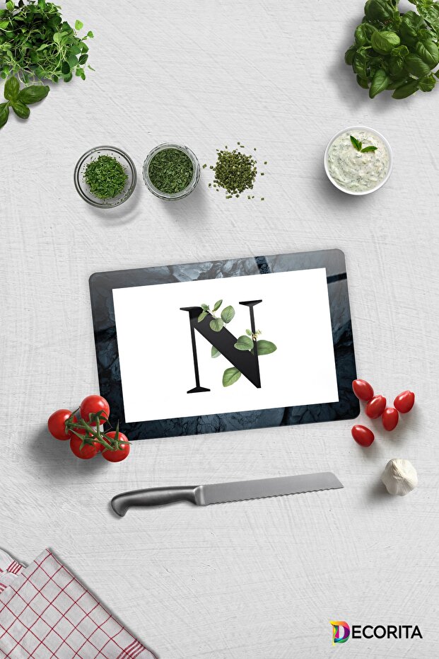 Glass Cutting Board - Glass Cutting Board | Letter Design | N | 20cm X 30cm