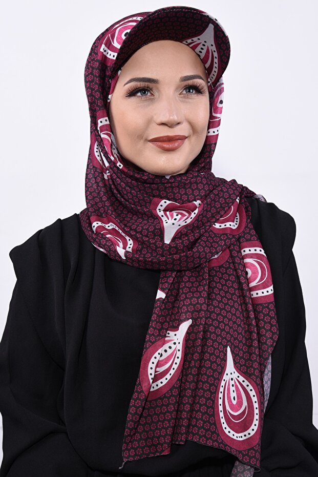 قبعة منقوشة شال الكرز - 3