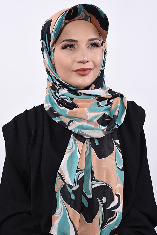 شال منقوش مع قبعة باستيل - 2