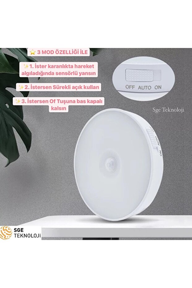 Hareket Sensörlü Sarı Renk Usb Şarjlı Led Işık Lamba - 3