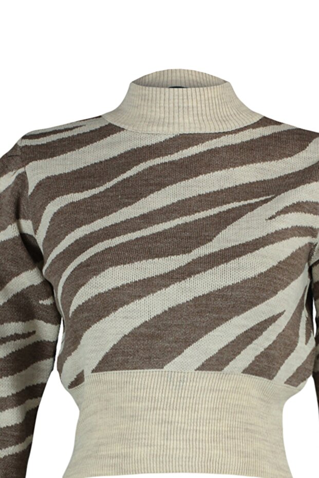 Vizon Zebra Desenli Crop Triko Kazak TWOAW21KZ0010 - 8