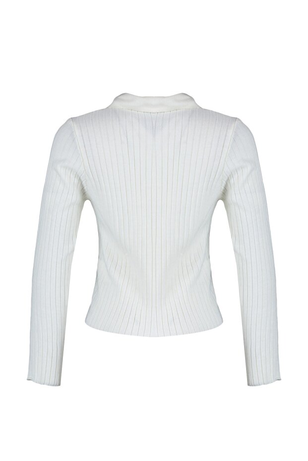 Dzianinowy kardigan polo w kolorze ecru TWOAW23HI00143 - 6