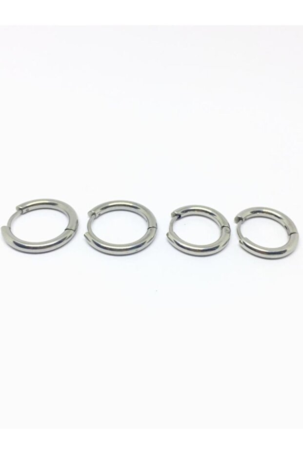 Silver Color Surgical Steel Hoop Earrings 4 Pieces