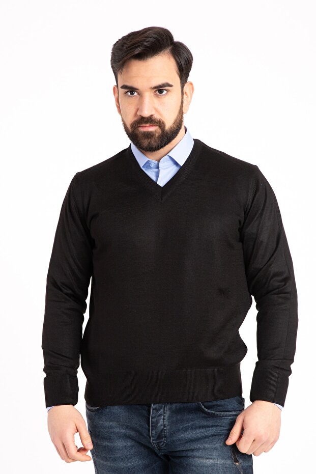 Men's Thin Wool Knitwear Knit Regular Dad V-Neck Sweater 5130