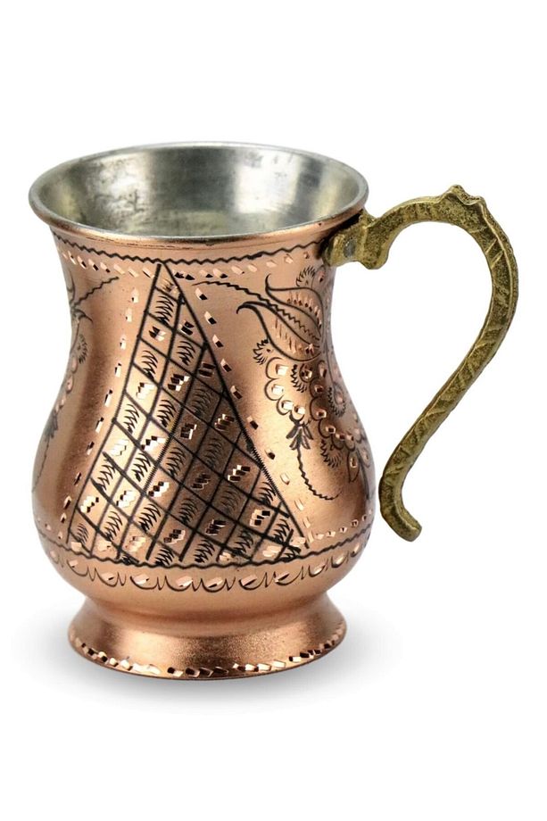 Bakır Sürahi Ayran Takımı Gül Çiçek Eskitme 8 Parça - 4