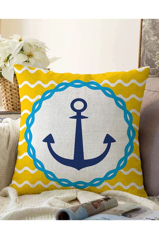 Double Sided Yellow Digital Printed with Anchor Drawing on the Floor Modern Raschel Knitted Pillow Throw Pillow Cover