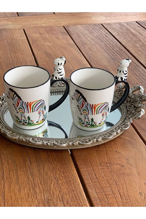 White Patterned 2-Piece Porcelain Mug - 1