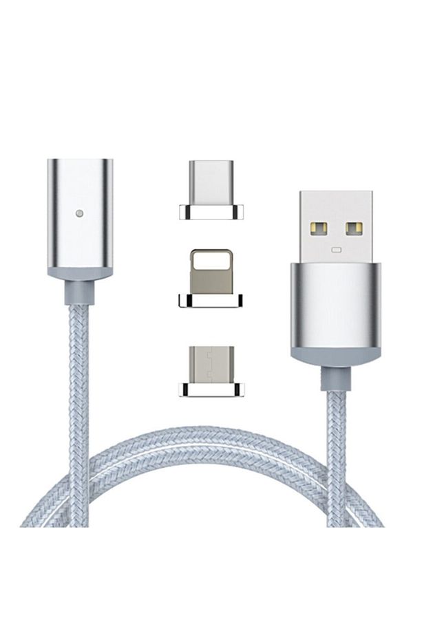 Iphone Type-c, Android 3 Başlık Manyetik Şarj Usb Kablosu - Rose Gold - 4